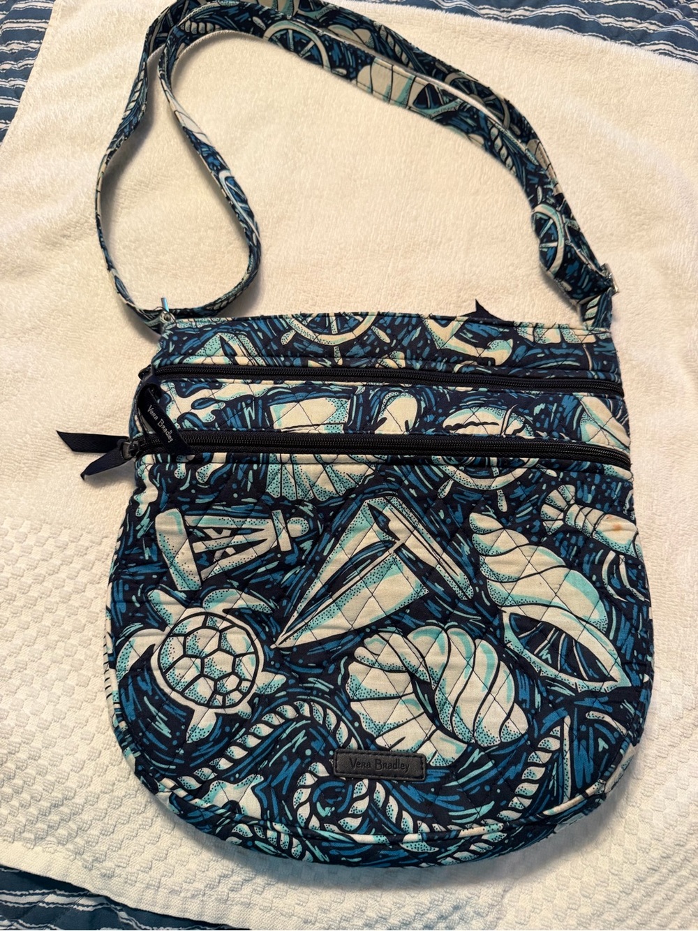 Vera Bradley Teal and Navy Nautical Quilted Crossbody Bag